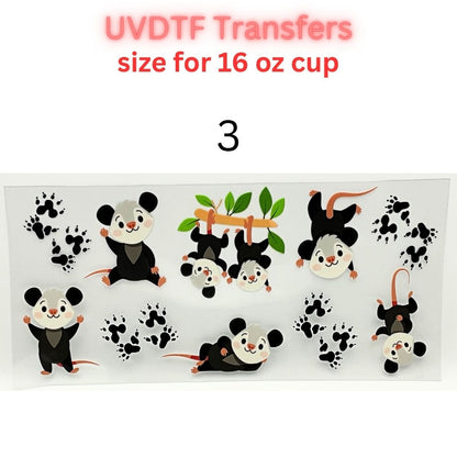 UVDTF Cup Wrap Transfers for 16oz Glass | Cute Wildlife Animal Wraps | Panda & Raccoon Designs | Ready to Apply Decals