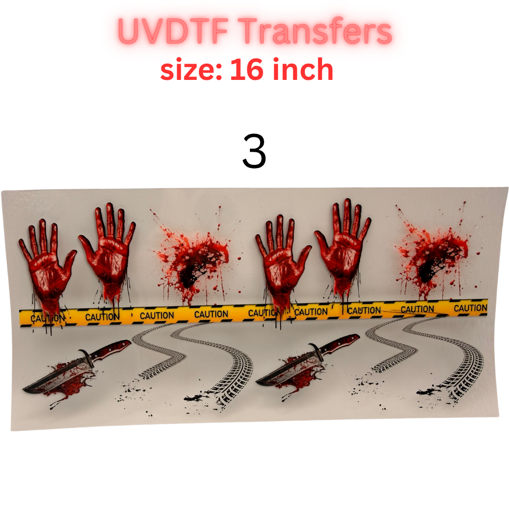 True Crime Inspired UVDTF Transfers | 16 Inch Wraps | Crime Scene Aesthetic Designs | Cup Wrap Bundle