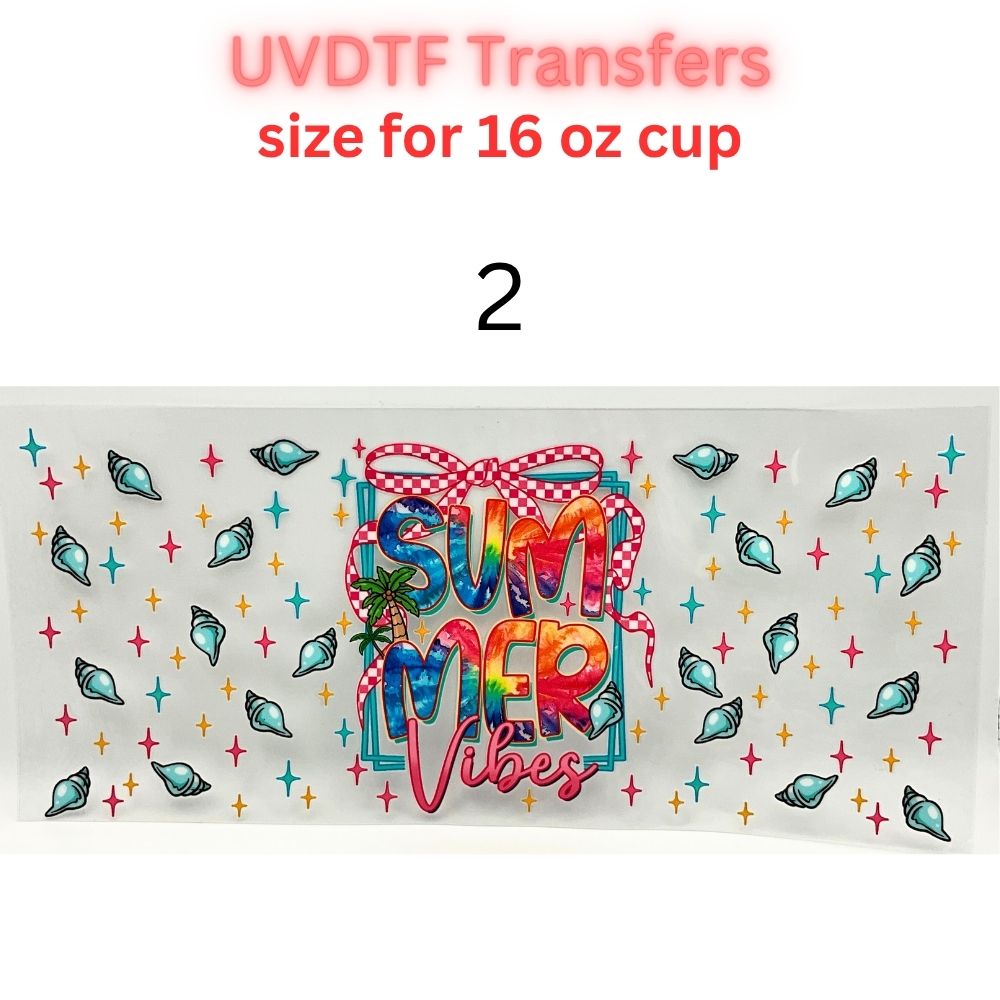 Summer Vacation UV DTF Cup Wraps | 16oz Tumbler Transfers | Beach, Cruise, Tropical, Sea Life & Floral Designs