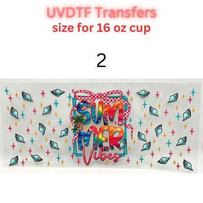 Summer Vacation UV DTF Cup Wraps | 16oz Tumbler Transfers | Beach, Cruise, Tropical, Sea Life & Floral Designs