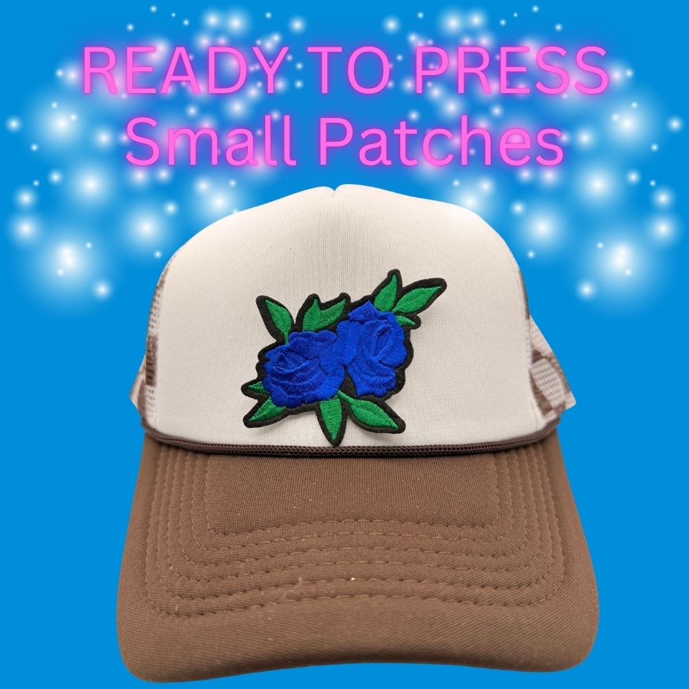 💙🌹 Ready to Press Small Patches – Blue Rose Embroidered Hat Patches