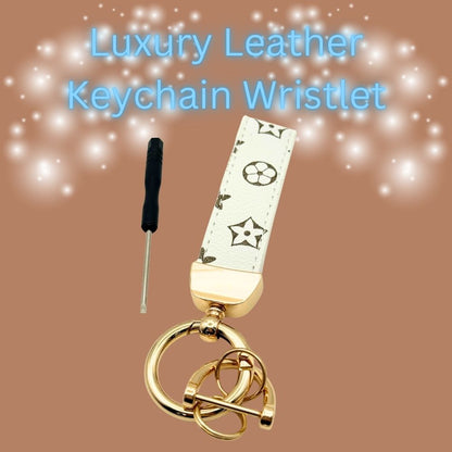 Leather Keychain Wristlet – Monogram Strap Key Ring with Metal Hardware & Mini Screwdriver
