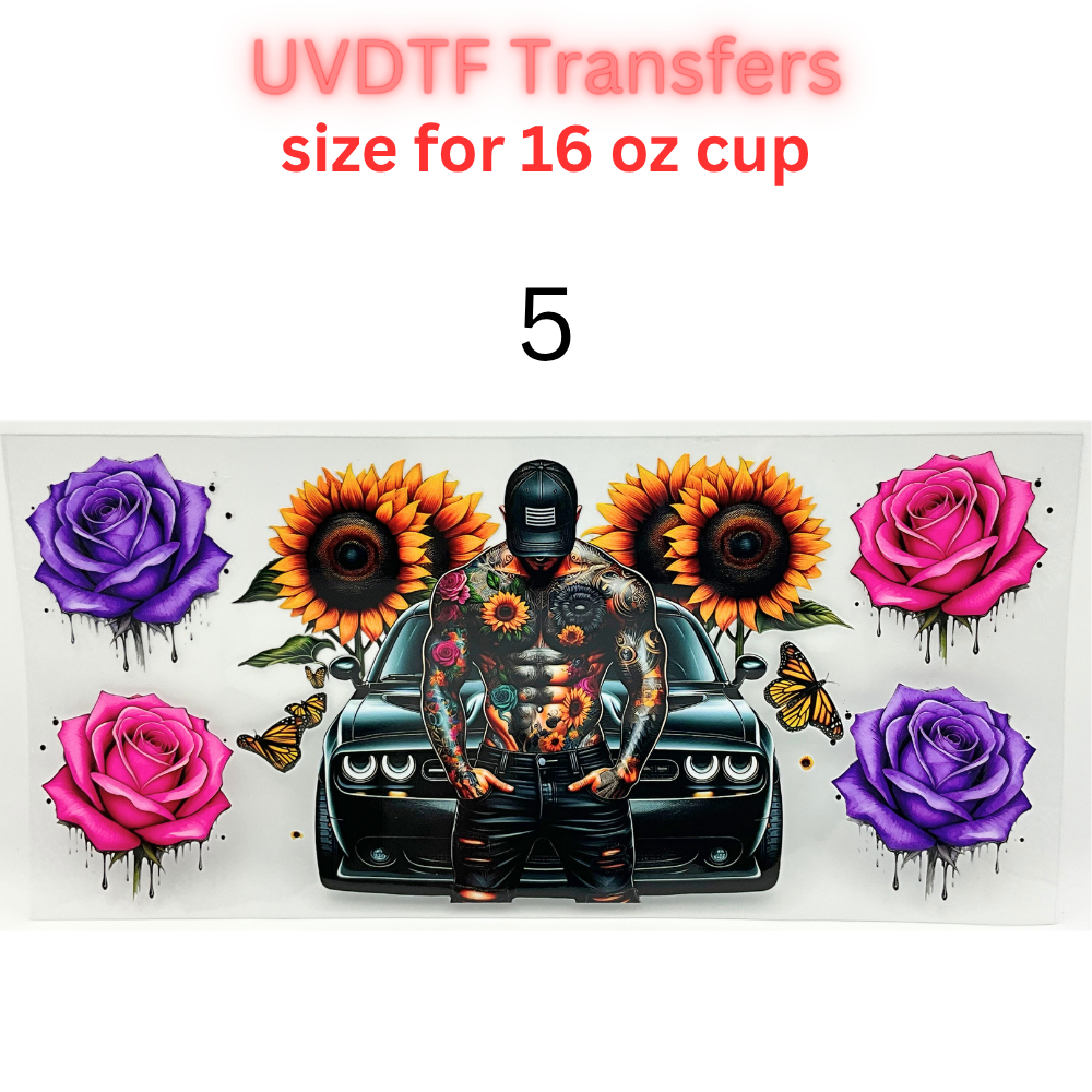 Tattooed Cowboy UV DTF Cup Wrap | Western Floral Glass Can Decal | 16 oz Cup Transfer | Waterproof Permanent Sticker