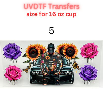 Tattooed Cowboy UV DTF Cup Wrap | Western Floral Glass Can Decal | 16 oz Cup Transfer | Waterproof Permanent Sticker