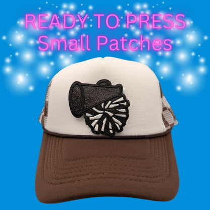 ⭐ READY TO PRESS – Cheer Megaphone & Pom Small Patches (Black, Red, Blue)