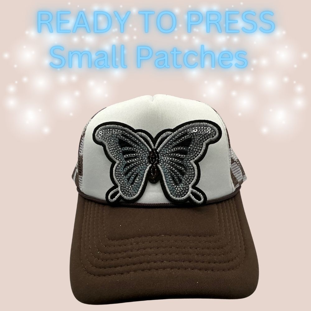 Ready to Press Sequin Butterfly Patches | Small Embroidered Butterfly Heat Transfer Patches for Hats & Apparel