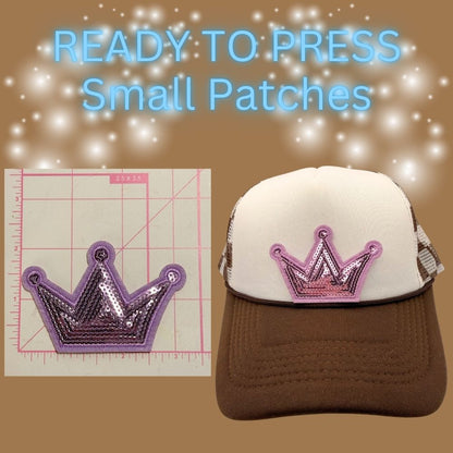 READY TO PRESS Sequin Crown Patches – Small Size