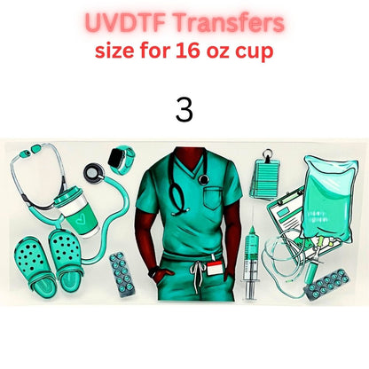 Nurse UVDTF Cup Wrap | Medical Tumbler Decal | Healthcare Scrubs Design | 16oz Glass Cup Transfer | Nurse Life Gift