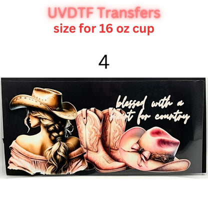 Western UVDTF Cup Wrap | Country Cowgirl Tumbler Decal | Floral Skull & Farmhouse Designs | 16oz Glass Cup Transfer