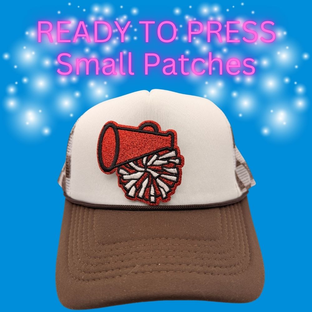 ⭐ READY TO PRESS – Cheer Megaphone & Pom Small Patches (Black, Red, Blue)
