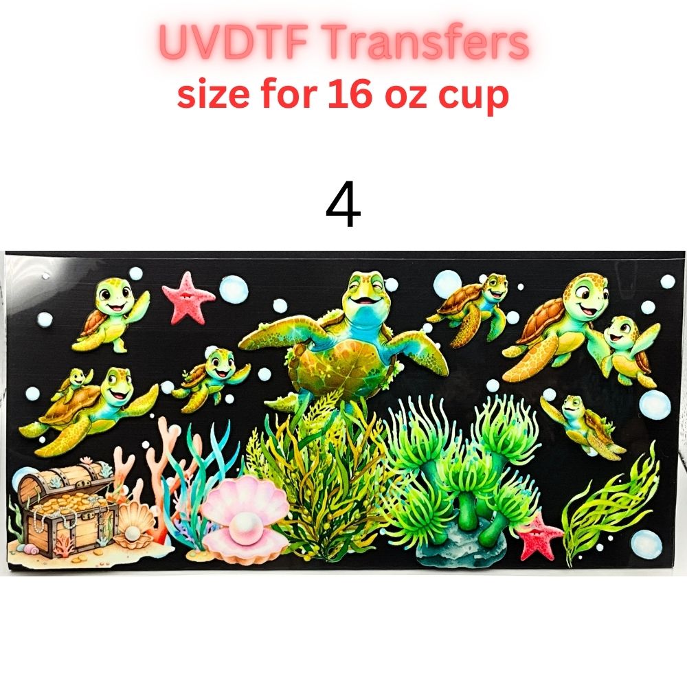 Sea Turtle UVDTF Cup Wrap | Ocean Animal Glass Cup Decal | Cute Marine Life Wrap | 16oz Libbey Glass Transfer