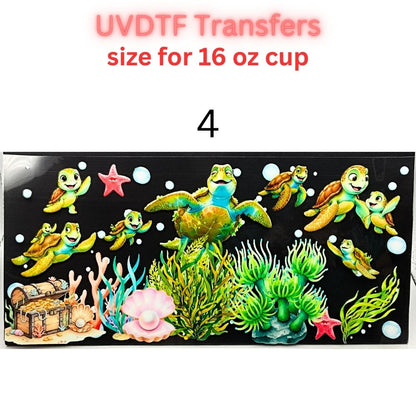 Sea Turtle UVDTF Cup Wrap | Ocean Animal Glass Cup Decal | Cute Marine Life Wrap | 16oz Libbey Glass Transfer
