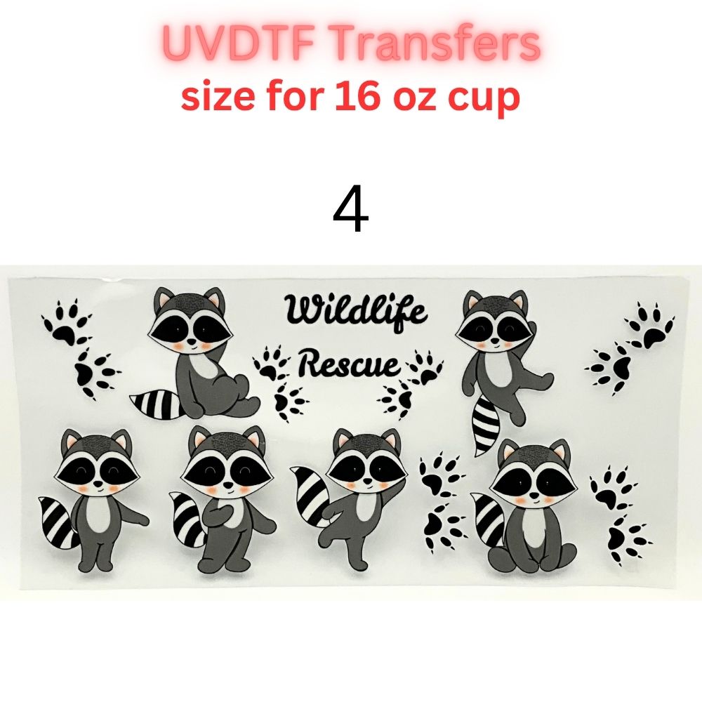 UVDTF Cup Wrap Transfers for 16oz Glass | Cute Wildlife Animal Wraps | Panda & Raccoon Designs | Ready to Apply Decals