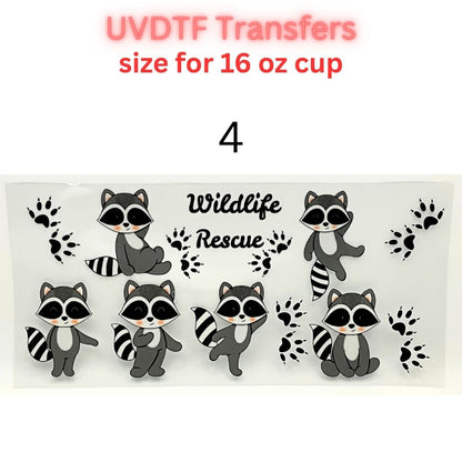 UVDTF Cup Wrap Transfers for 16oz Glass | Cute Wildlife Animal Wraps | Panda & Raccoon Designs | Ready to Apply Decals