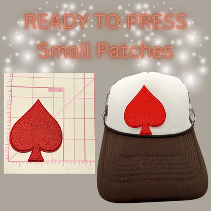 READY TO PRESS Small Patches – Heart, Spade, Clubs, Diamonds & Vegas Designs | Hat Patches | Embroidery Iron-On Patch | Trucker Hat Accessories