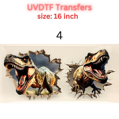 Realistic Dinosaur UVDTF Cup Wrap | T-Rex Breakthrough Design 16oz Libbey Glass Wrap | Jurassic Style Tumbler Transfer | Dino Lover Decal