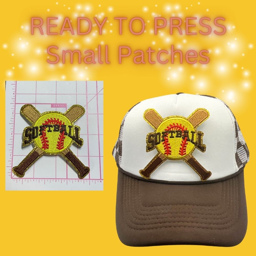 🟡 READY TO PRESS – Softball Small Patches | Hat Patches | Embroidered Patches