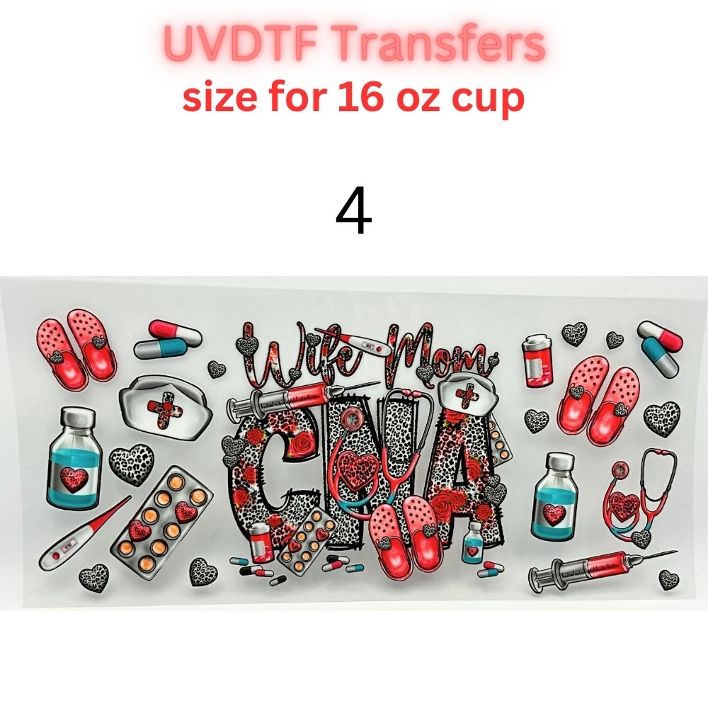 Nurse UV DTF Cup Wrap for 16oz Glass Can | Medical CNA LPN Healthcare Tumbler Transfer | Cute Nurse Life Drinkware Decal