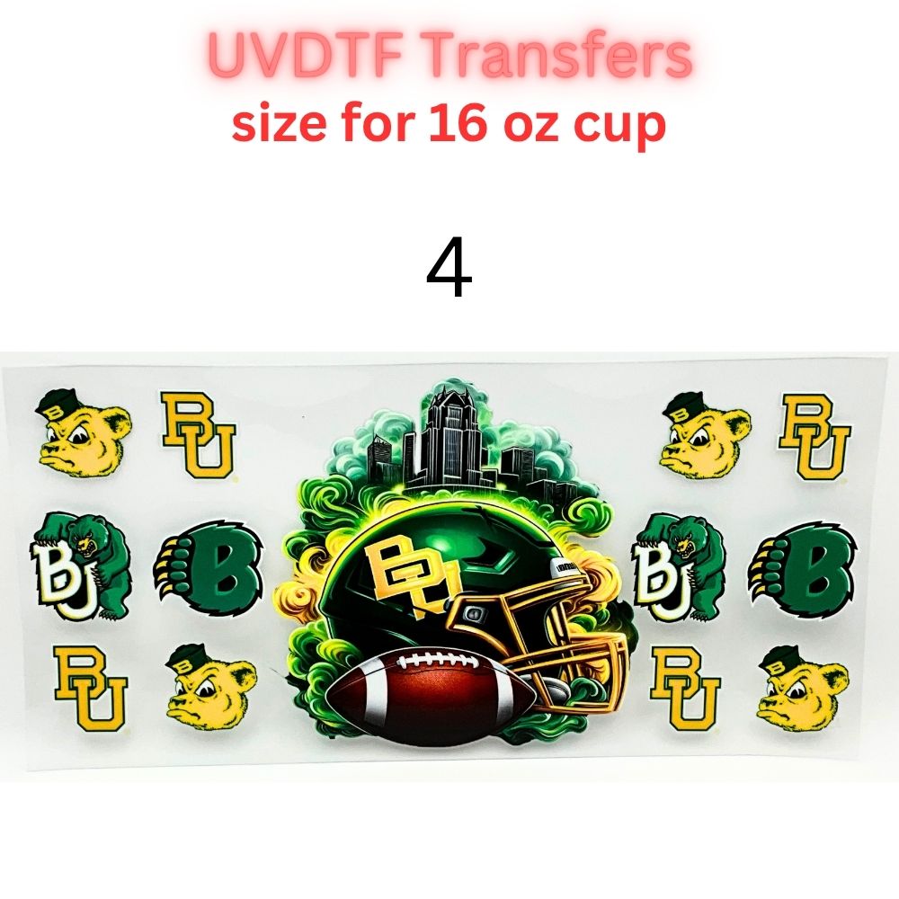 UVDTF Football Cup Wraps for 16oz Glass | College-Inspired Sports Designs | Helmet & City Theme Wraps | Ready to Apply Decals
