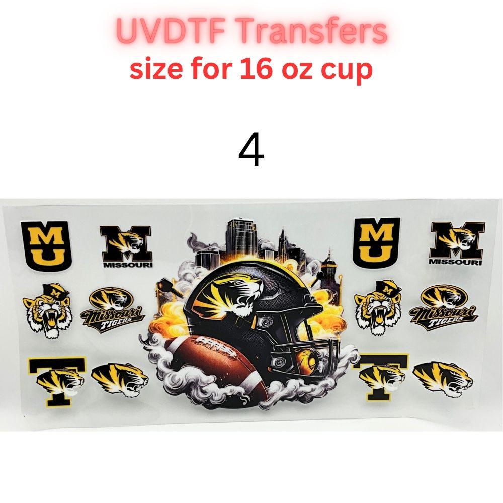 College Style Football UV DTF Wrap for 16oz Glass Can | Blue Yellow Purple Red Sports Fan Cup Wrap | Game Day Tumbler Decal