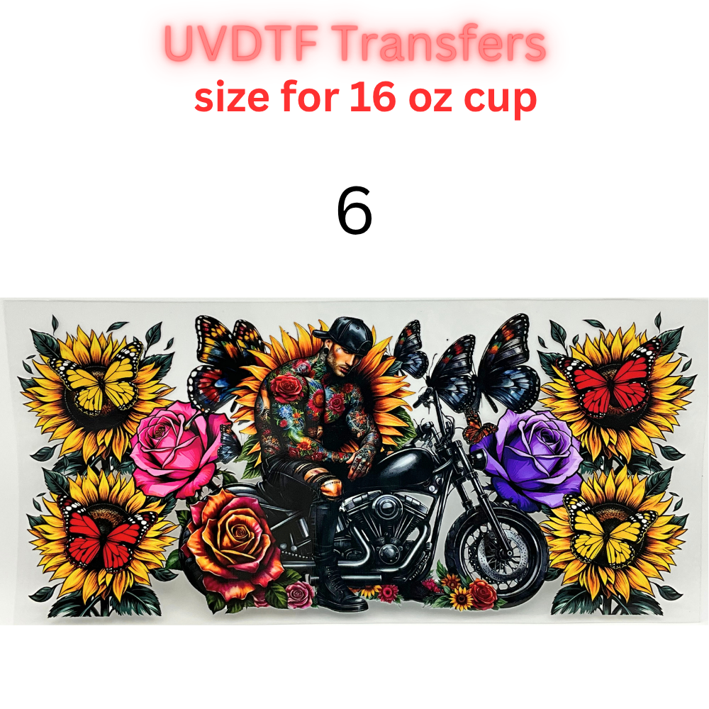 Tattooed Cowboy UV DTF Cup Wrap | Western Floral Glass Can Decal | 16 oz Cup Transfer | Waterproof Permanent Sticker