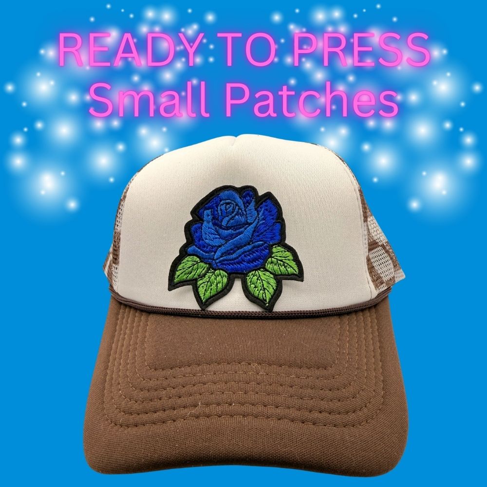 💙🌹 Ready to Press Small Patches – Blue Rose Embroidered Hat Patches