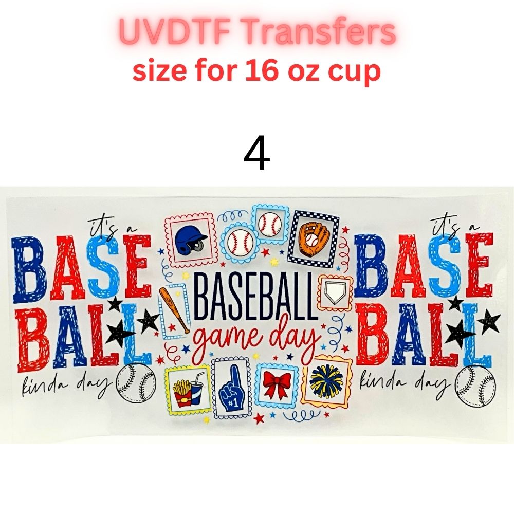 Baseball UVDTF Cup Wrap | Sports Glass Cup Decal | Game Day Tumbler Wrap | 16oz Libbey Glass Transfer