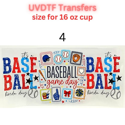Baseball UVDTF Cup Wrap | Sports Glass Cup Decal | Game Day Tumbler Wrap | 16oz Libbey Glass Transfer