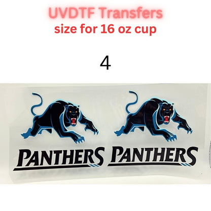 Panther Style Football UV DTF Wrap for 16oz Glass Can | Black Blue Sports Fan Cup Wrap | Game Day Tumbler Decal