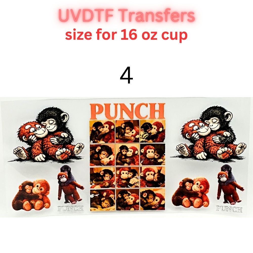 Cute Monkey UVDTF Cup Wrap | Plush Animal Tumbler Decal | Kawaii Cartoon Wrap | 16oz Glass Cup Transfer