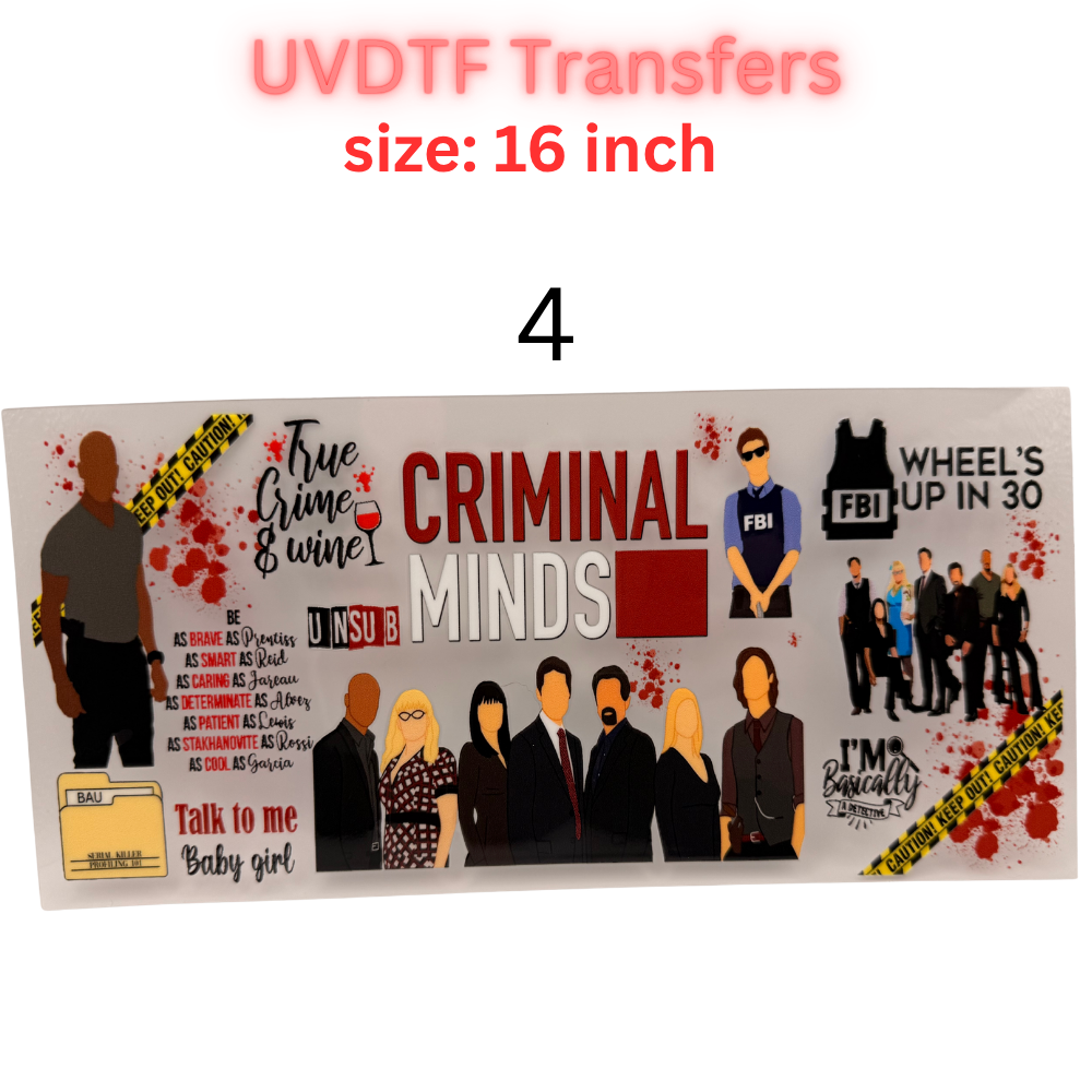 True Crime Inspired UVDTF Transfers | 16 Inch Wraps | Crime Scene Aesthetic Designs | Cup Wrap Bundle