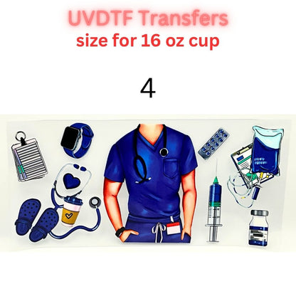 Nurse UVDTF Cup Wrap | Medical Tumbler Decal | Healthcare Scrubs Design | 16oz Glass Cup Transfer | Nurse Life Gift