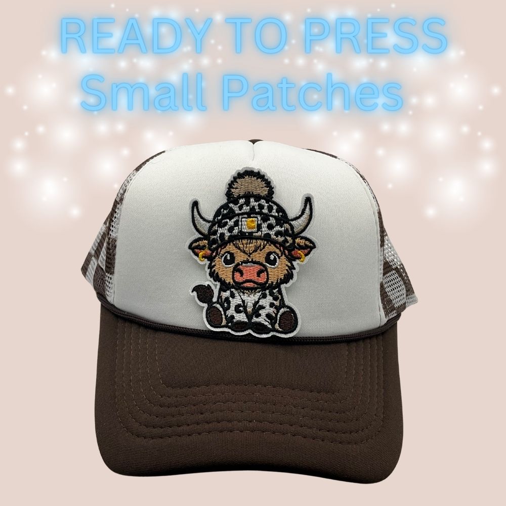 Ready-To-Press Small Embroidered Patches | Western Cow, Cross, Bow & MOM Patch | Hat & Apparel Heat Press Patch