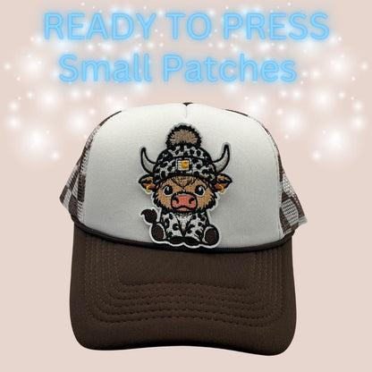 Ready-To-Press Small Embroidered Patches | Western Cow, Cross, Bow & MOM Patch | Hat & Apparel Heat Press Patch