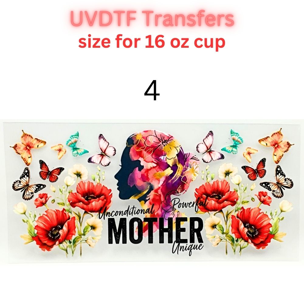 Mother UVDTF Cup Wrap | Mama Floral Tumbler Decal | Mom Gift Transfer | 16oz Glass Cup Wrap | Butterfly Flower Design
