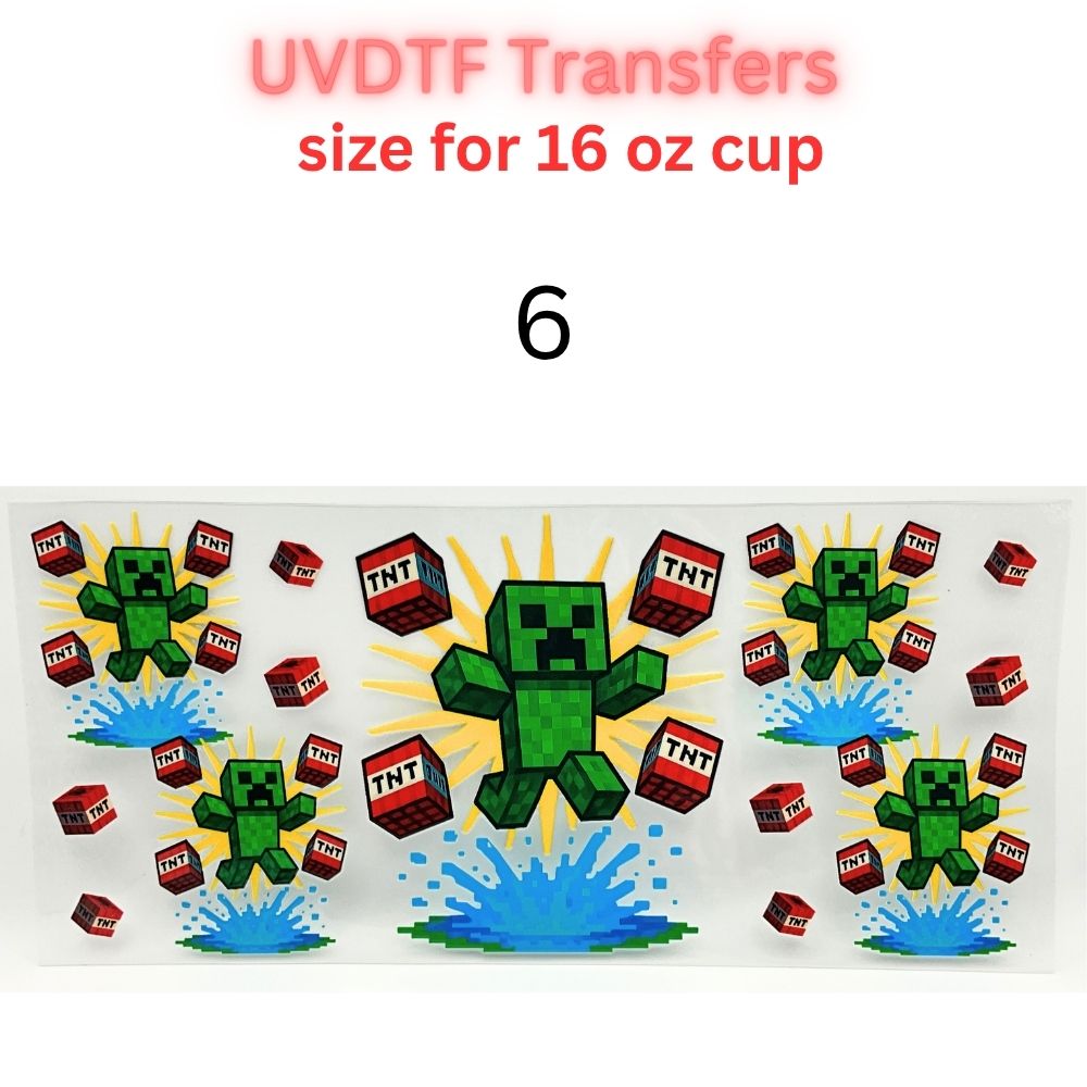 Block Adventure Game Inspired UV DTF Cup Wrap Decal for 16 oz Glass Can | Pixel Mining Theme Waterproof Transfer Sticker