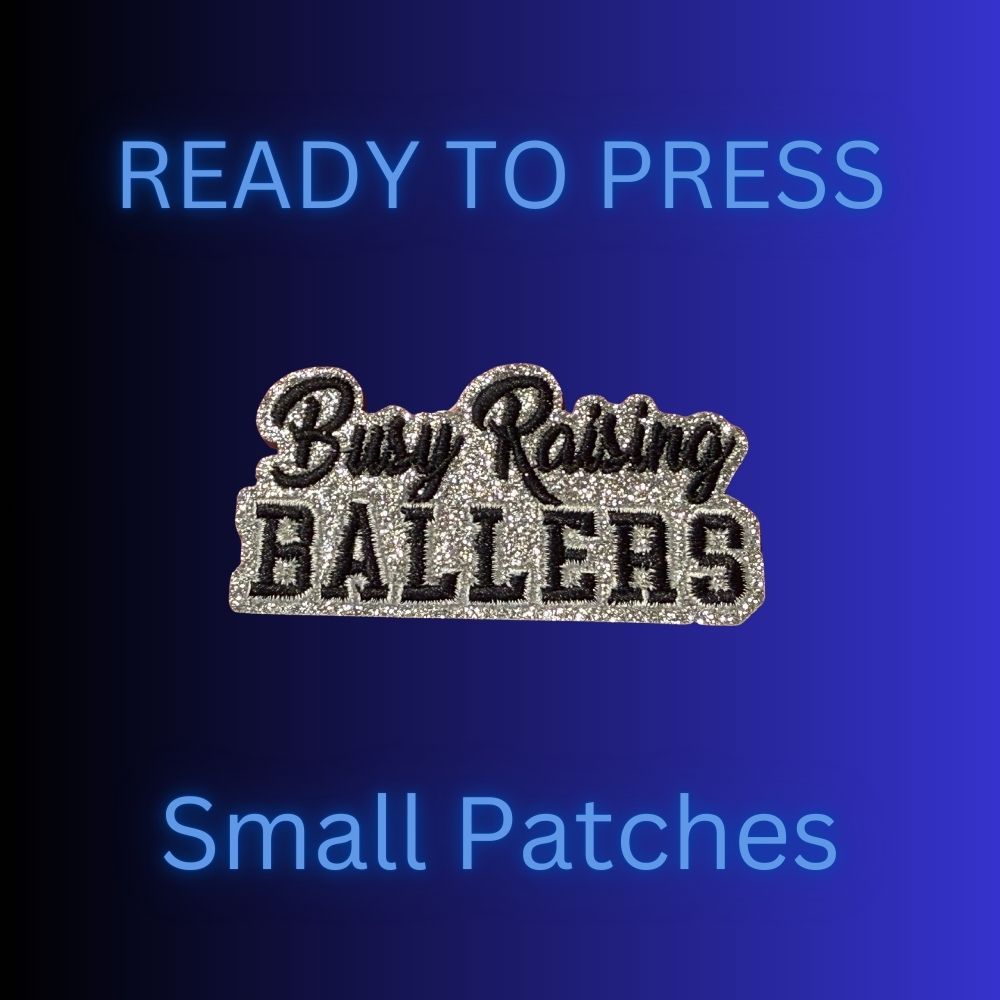✨ Busy Raising Ballers Patch – Small Glitter Embroidered Appliqué | Ready to Press Iron-On Hat, Jacket & Bag Patch