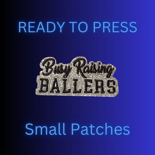✨ Busy Raising Ballers Patch – Small Glitter Embroidered Appliqué | Ready to Press Iron-On Hat, Jacket & Bag Patch
