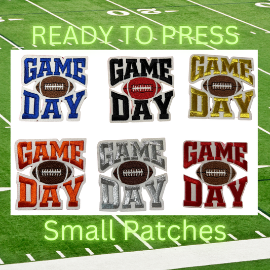 🏈 Game Day Small Patches – Ready to Press Glitter Embroidered Iron-On | Football Hat, Jacket &amp; Tote Appliqué