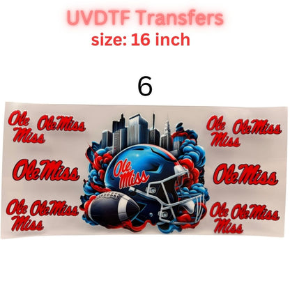Football Inspired UVDTF Cup Wraps | 16 oz Glass Wrap Transfers | Game Day Helmet Designs | Sports Color Themes