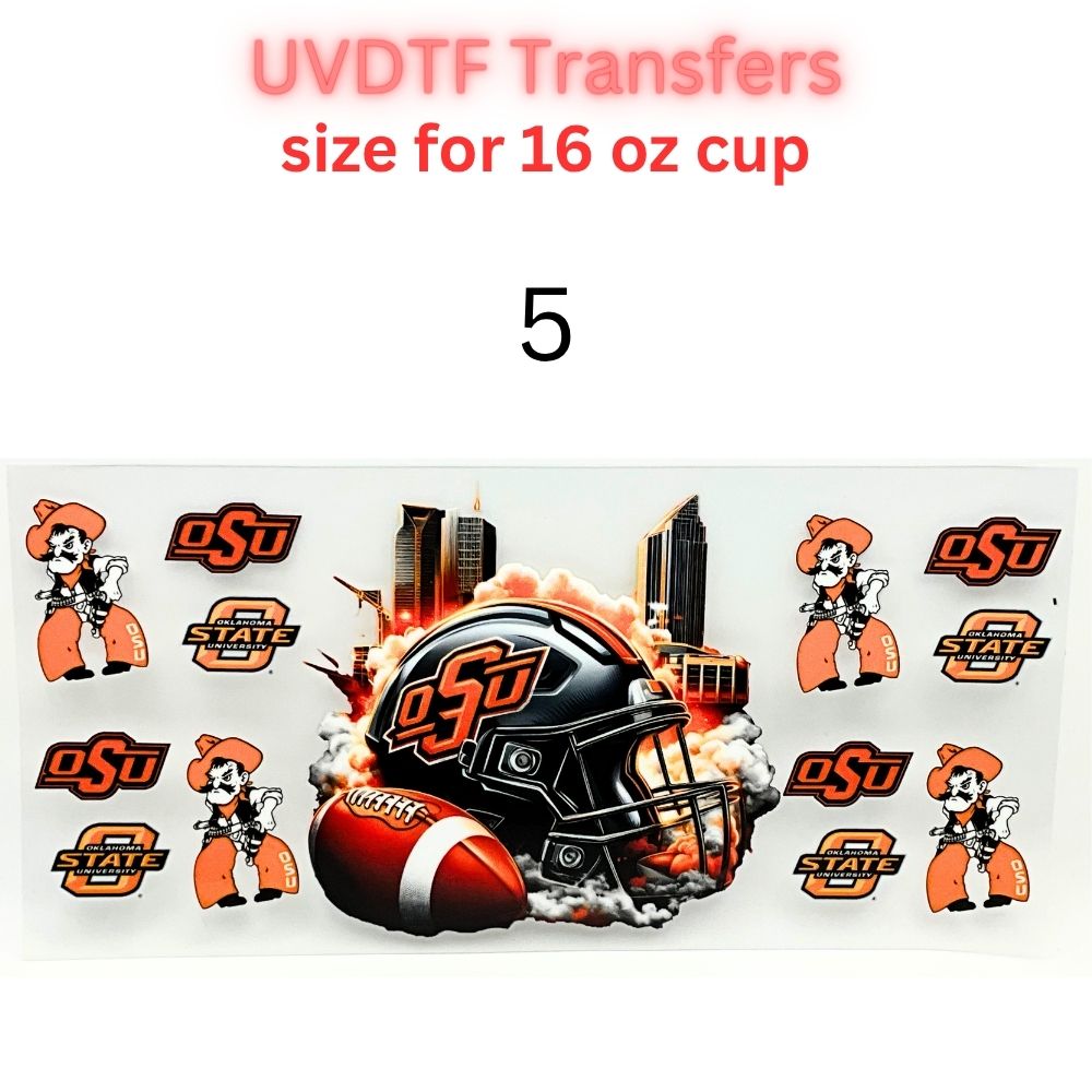 UVDTF Football Cup Wraps for 16oz Glass | College-Inspired Sports Designs | Helmet & City Theme Wraps | Ready to Apply Decals