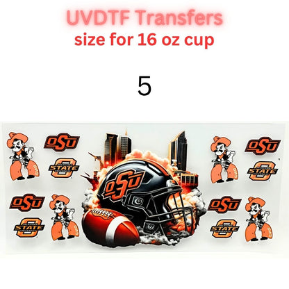UVDTF Football Cup Wraps for 16oz Glass | College-Inspired Sports Designs | Helmet & City Theme Wraps | Ready to Apply Decals