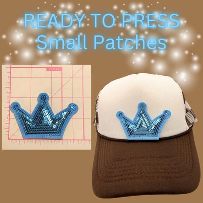 READY TO PRESS Sequin Crown Patches – Small Size