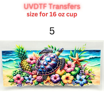 Ocean UVDTF Cup Wrap | Sea Turtle Dolphin Tumbler Decal | Beach Summer Coastal Designs | 16oz Glass Cup Transfer