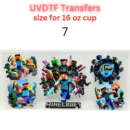 Block Adventure Game Inspired UV DTF Cup Wrap Decal for 16 oz Glass Can | Pixel Mining Theme Waterproof Transfer Sticker