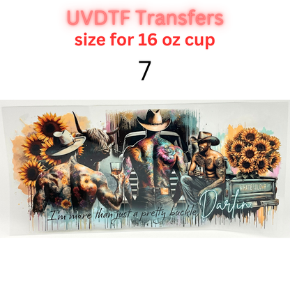 Tattooed Cowboy UV DTF Cup Wrap | Western Floral Glass Can Decal | 16 oz Cup Transfer | Waterproof Permanent Sticker