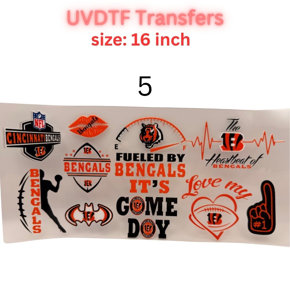 Orange & Black Football Fan UV DTF Transfer – 16 Inch