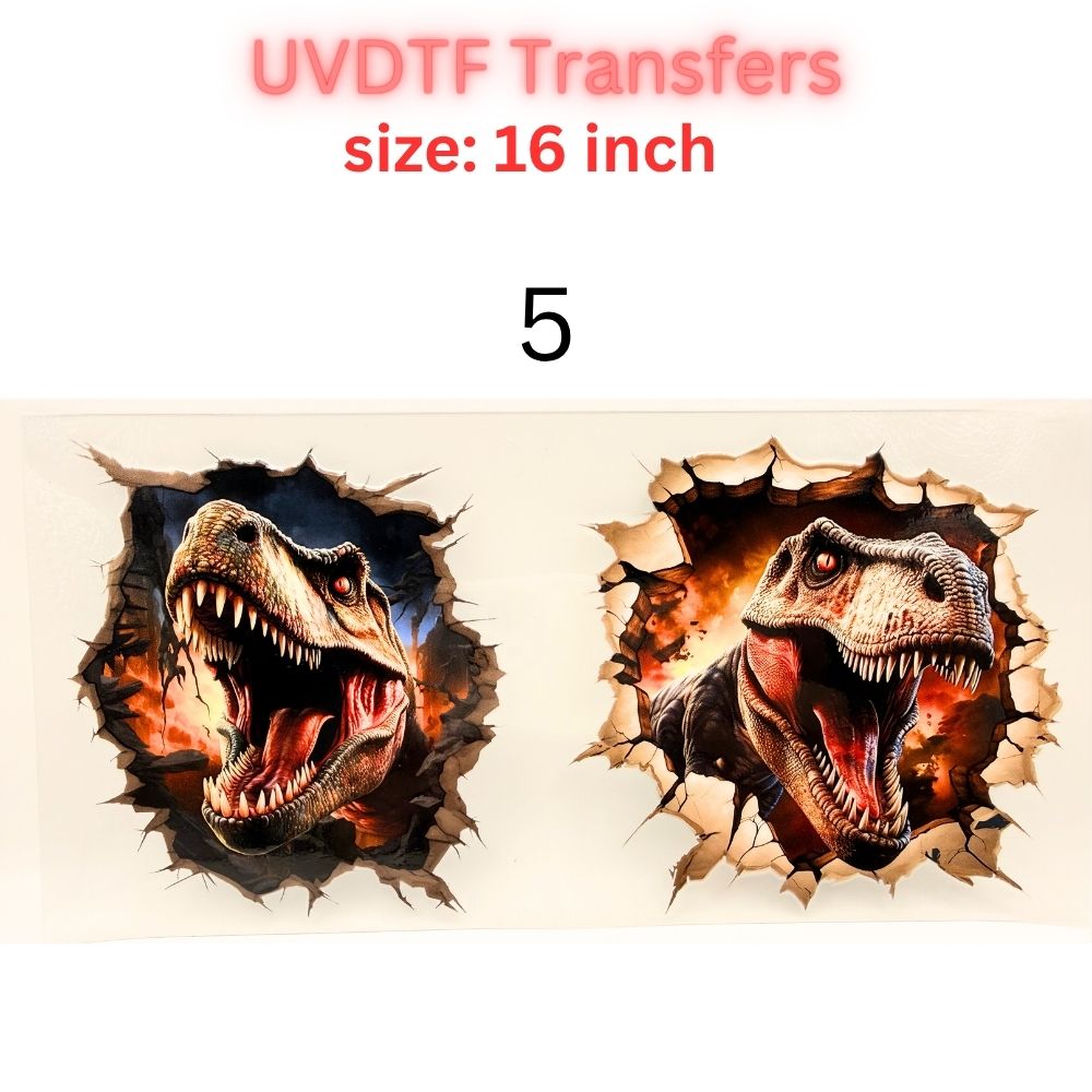 Realistic Dinosaur UVDTF Cup Wrap | T-Rex Breakthrough Design 16oz Libbey Glass Wrap | Jurassic Style Tumbler Transfer | Dino Lover Decal