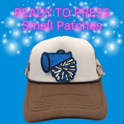 ⭐ READY TO PRESS – Cheer Megaphone & Pom Small Patches (Black, Red, Blue)