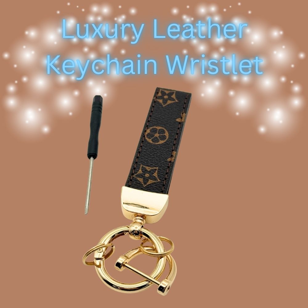 Leather Keychain Wristlet – Monogram Strap Key Ring with Metal Hardware & Mini Screwdriver